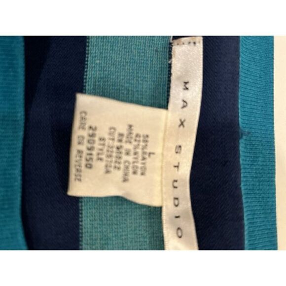 Max Studio Women’s Knit Striped Sweater Dress Sz L Blue Teal Stretch - Picture 8 of 8